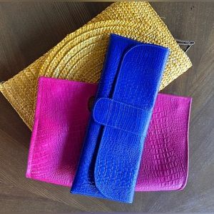 Blue crocodile embossed clutch